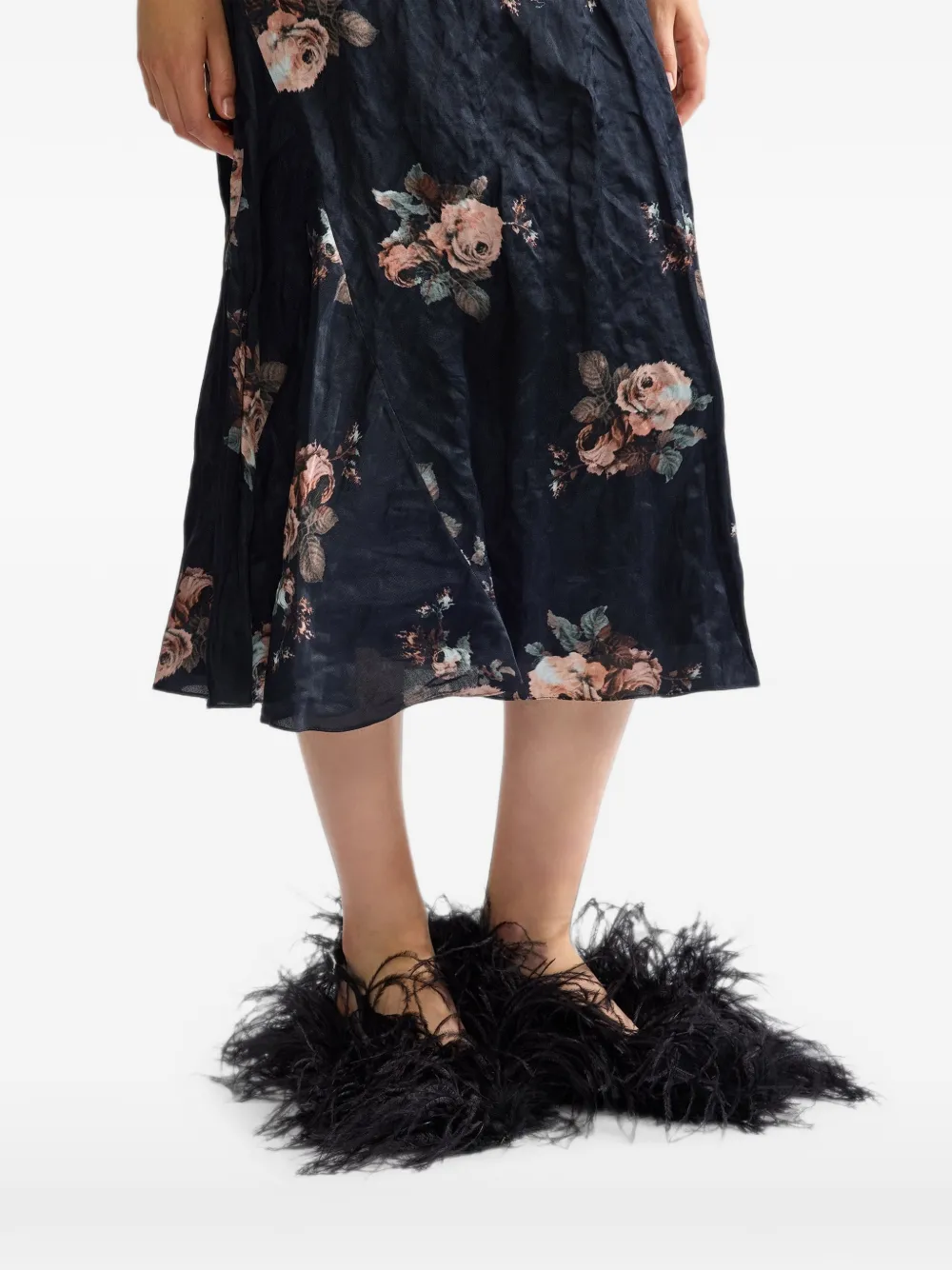 ERDEM Midi-rok met bloemenprint Zwart