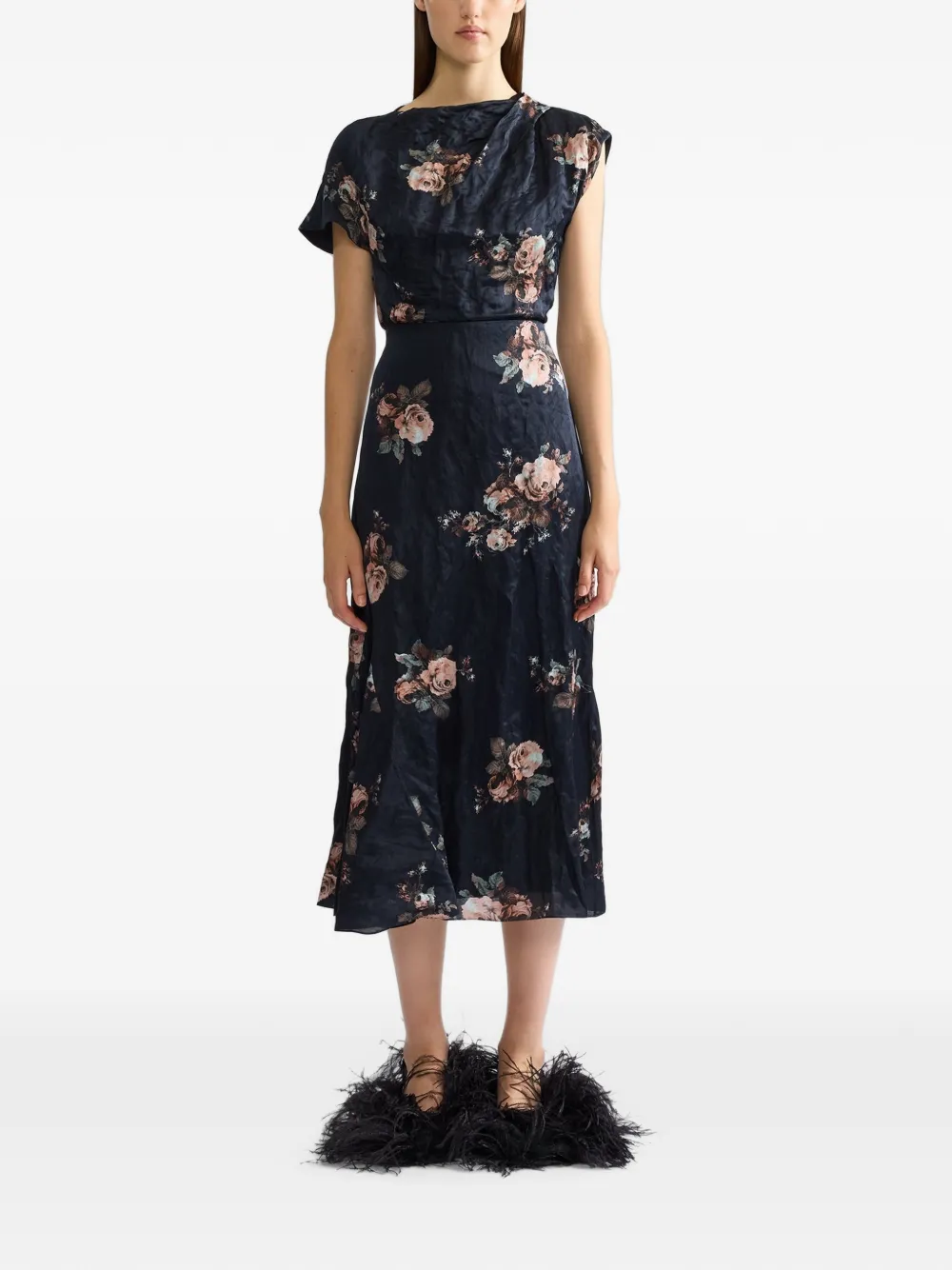ERDEM Midi-rok met bloemenprint Zwart