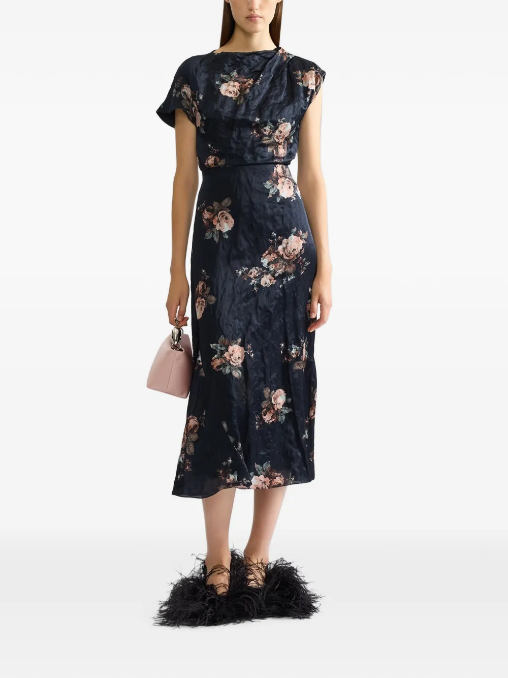 ERDEM Midi-rok met bloemenprint Zwart
