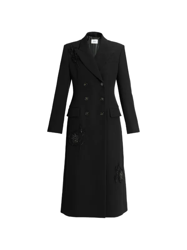Erdem Embroidered Double-breasted Coat in Black