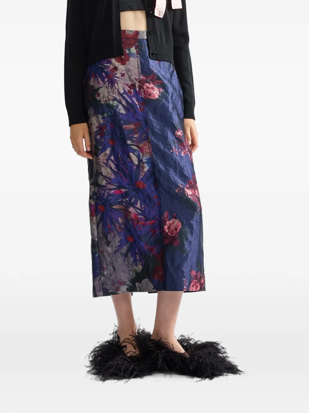 ERDEM crinkled midi skirt Blauw