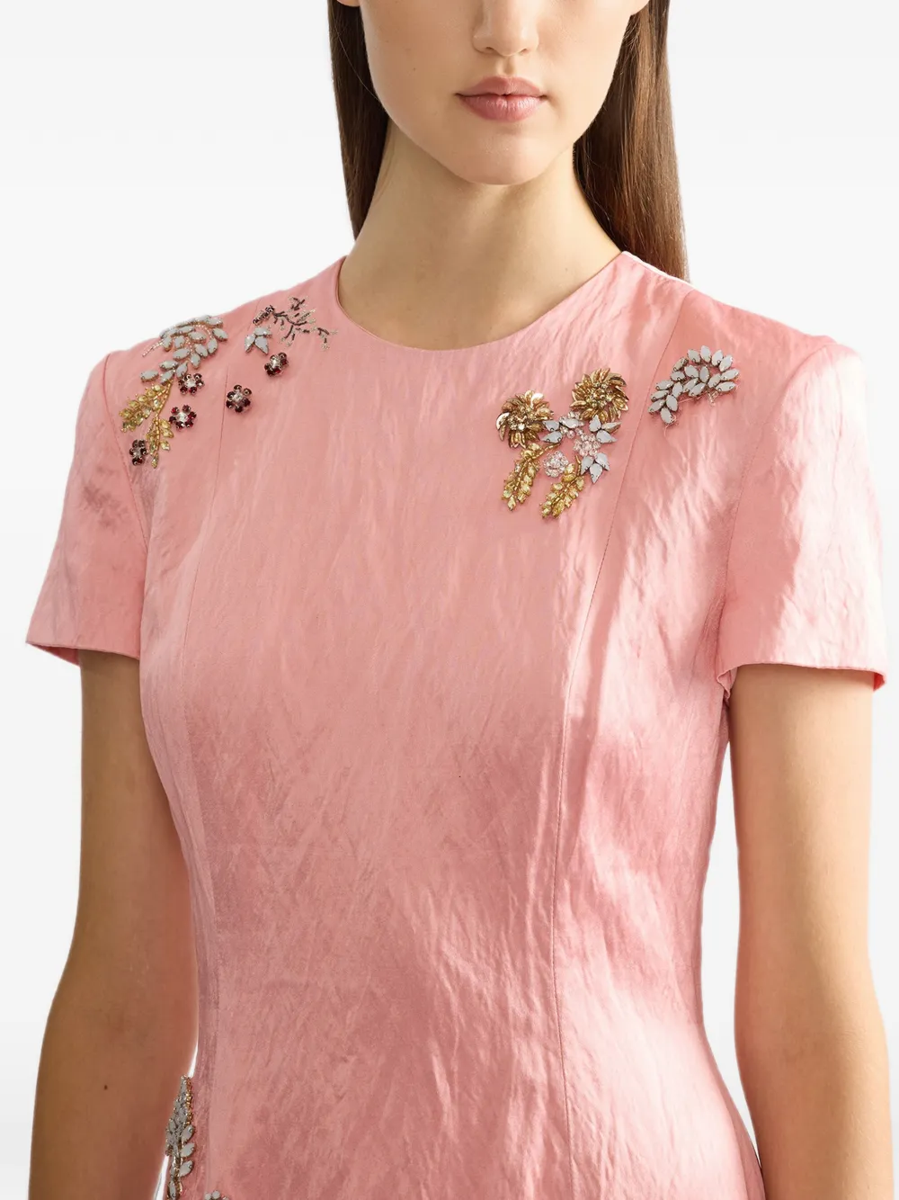 ERDEM floral-embroidery textured midi dress Roze