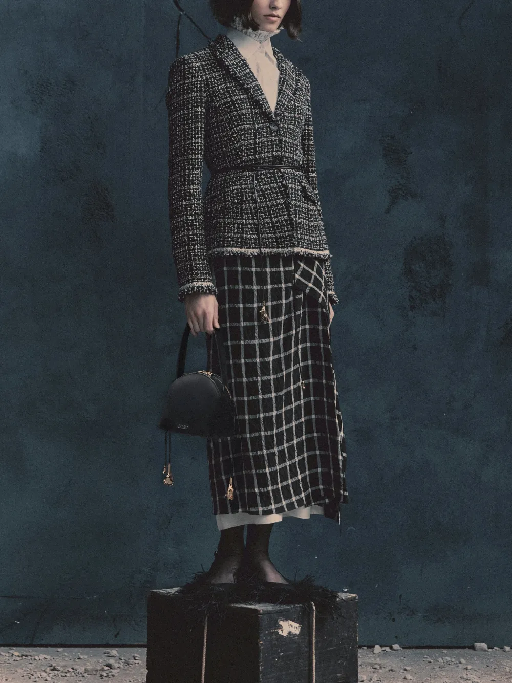 ERDEM Tweed Single-breasted Blazer in Black, view 3