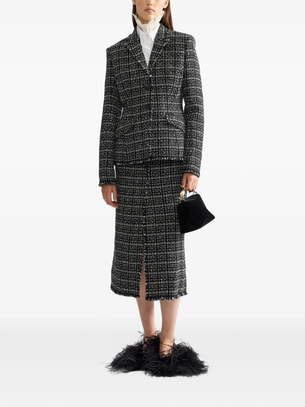 ERDEM tweed single-breasted blazer Zwart
