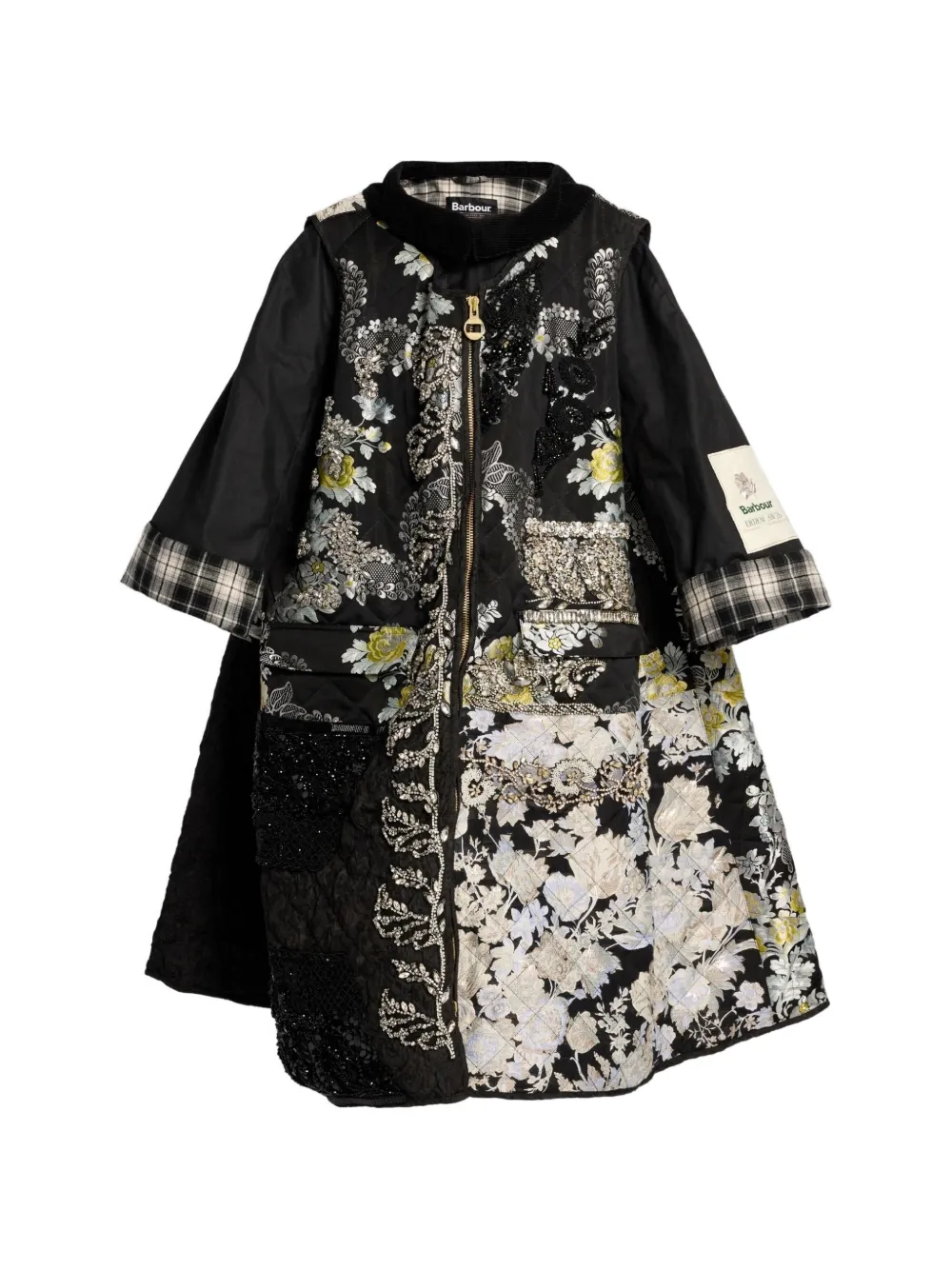 ERDEM x Barbour patchwork jacquard coat - Schwarz
