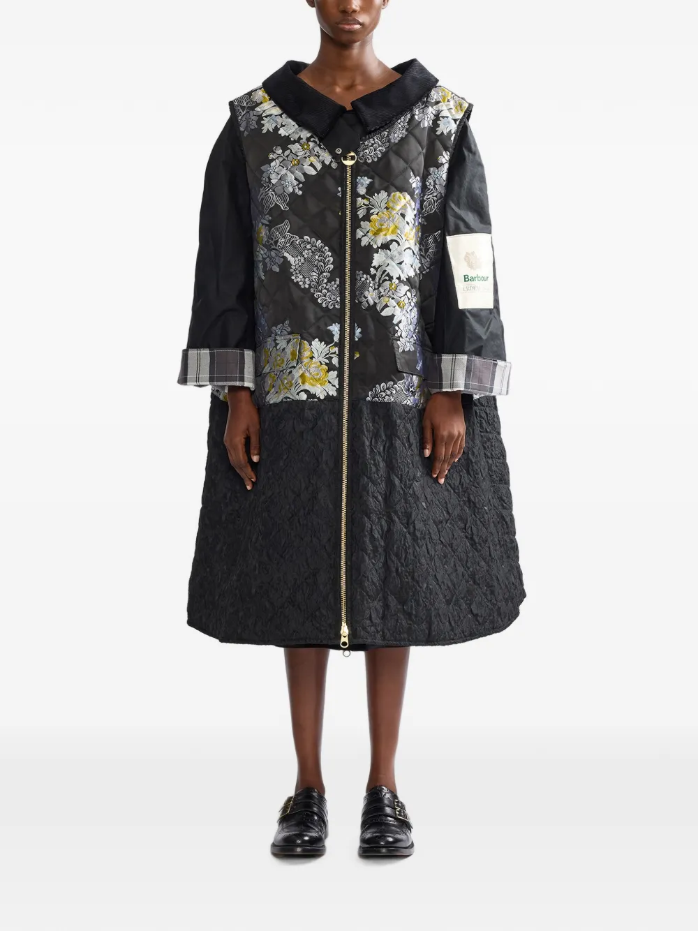 ERDEM X Barbour Patchwork Jacquard Coat in Black, view 3
