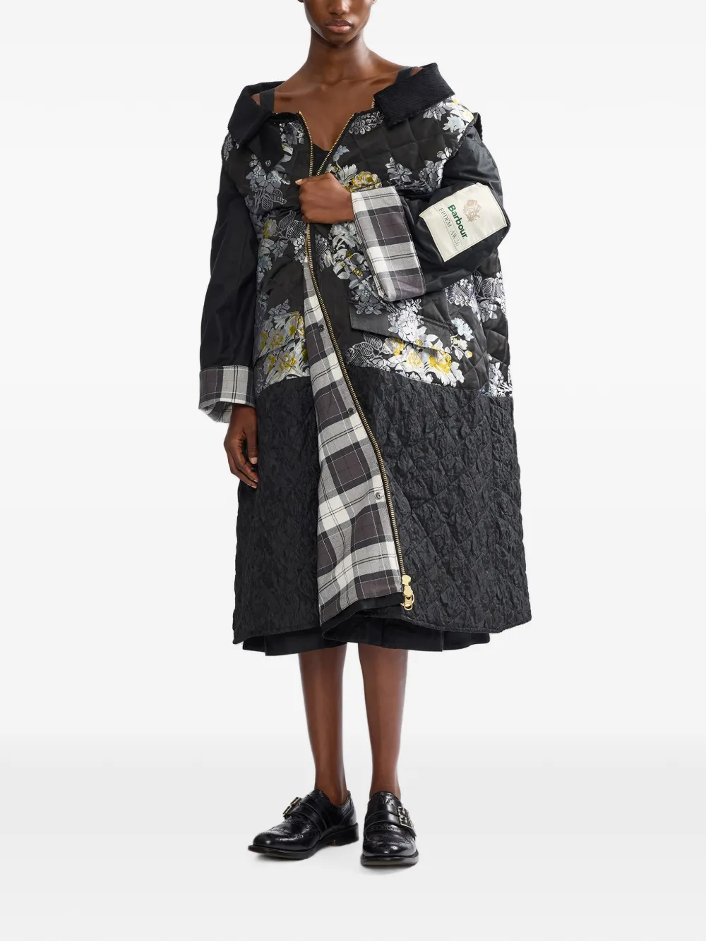 ERDEM X Barbour Patchwork Jacquard Coat in Black, view 2