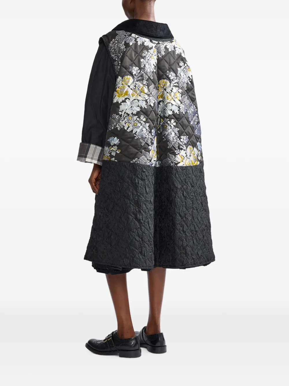ERDEM X Barbour Patchwork Jacquard Coat in Black, view 4