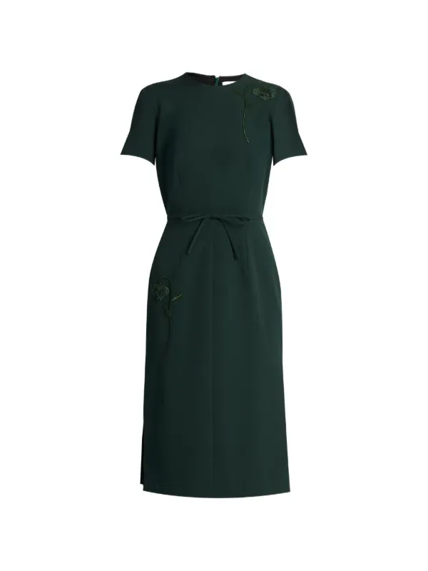 Erdem Floral-embroidered Pleated Dress in Green