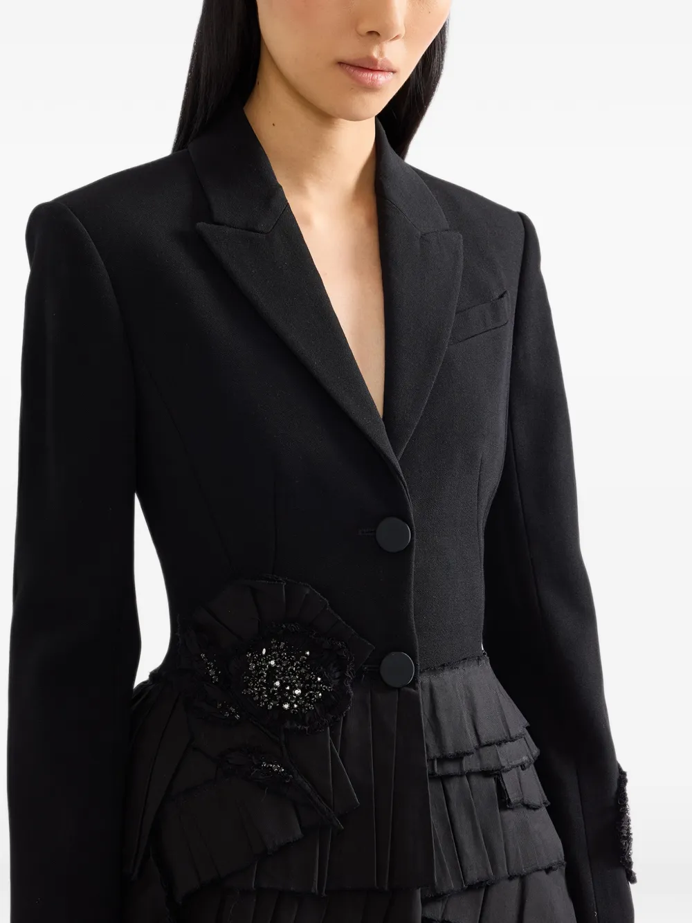ERDEM embroidered ruffled blazer Zwart