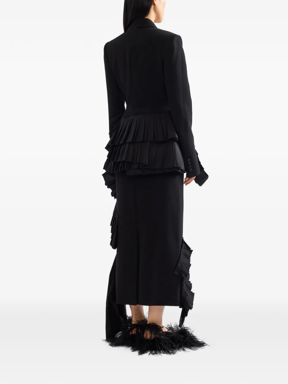 ERDEM embroidered ruffled blazer Zwart