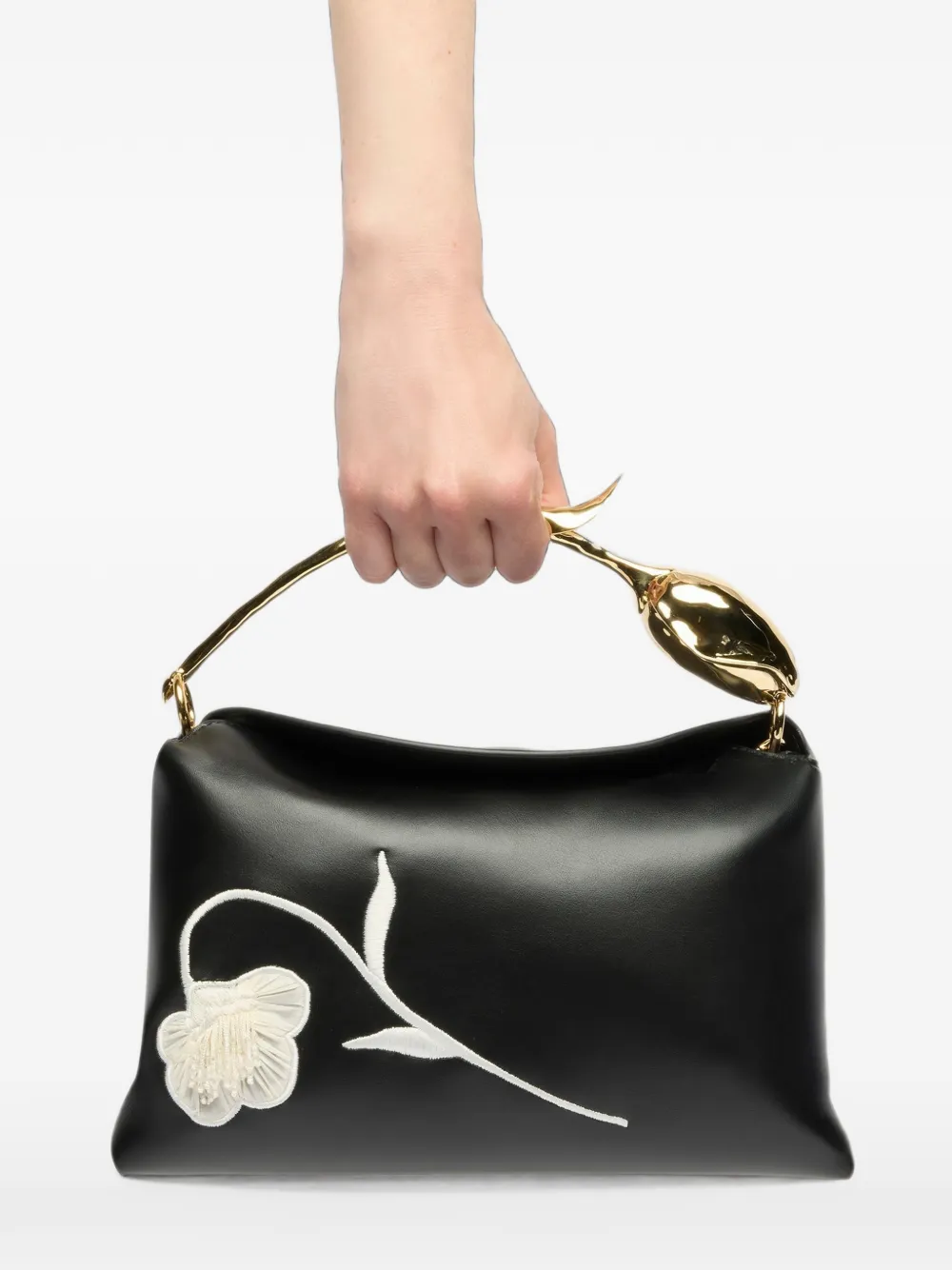 ERDEM medium Bloom leather tote bag Zwart