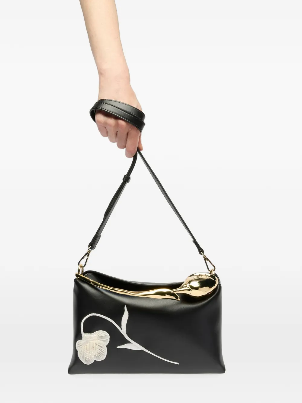 ERDEM medium Bloom leather tote bag Zwart