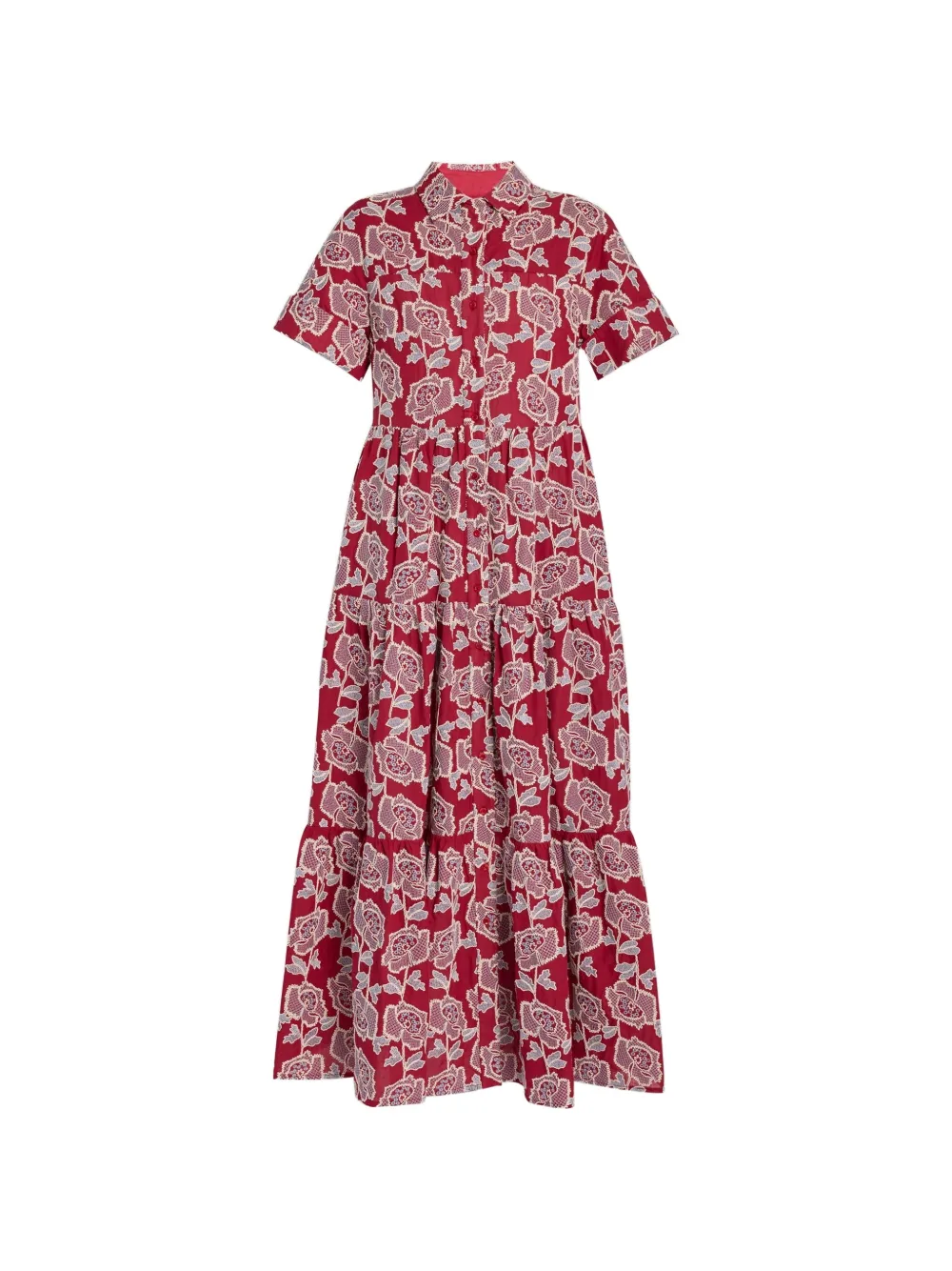 ERDEM floral-embroidered tiered shirt dress - Rosso