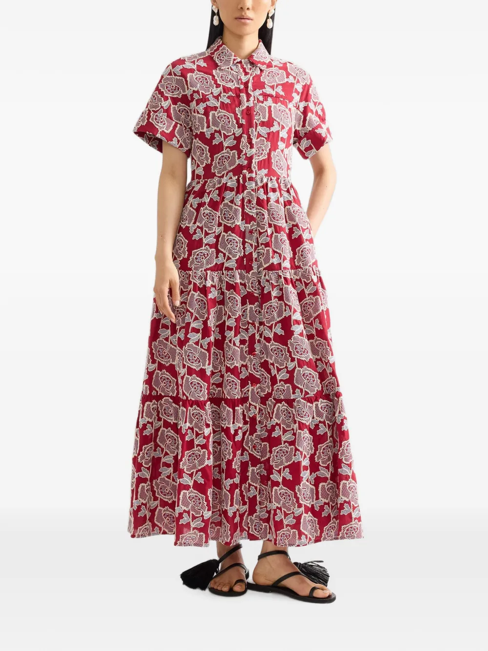 ERDEM floral-embroidered midi shirt dress Rood