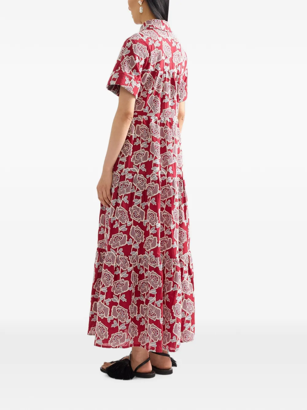 ERDEM floral-embroidered midi shirt dress Rood