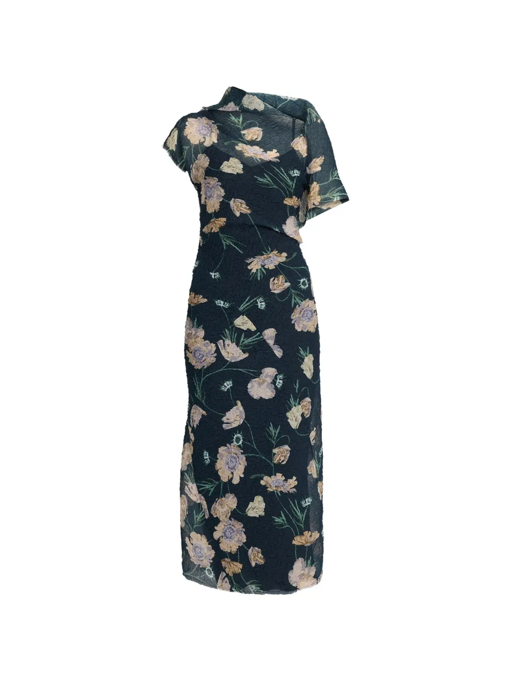 ERDEM floral-print organza-cloque midi dress - Blau