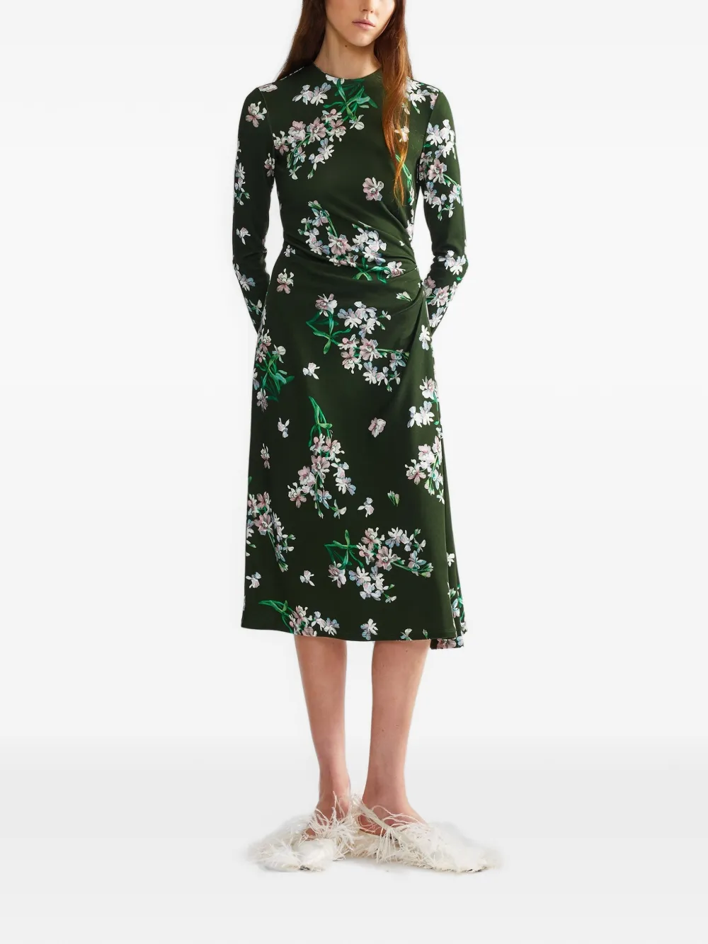 ERDEM Midi-jurk met bloemenprint Groen