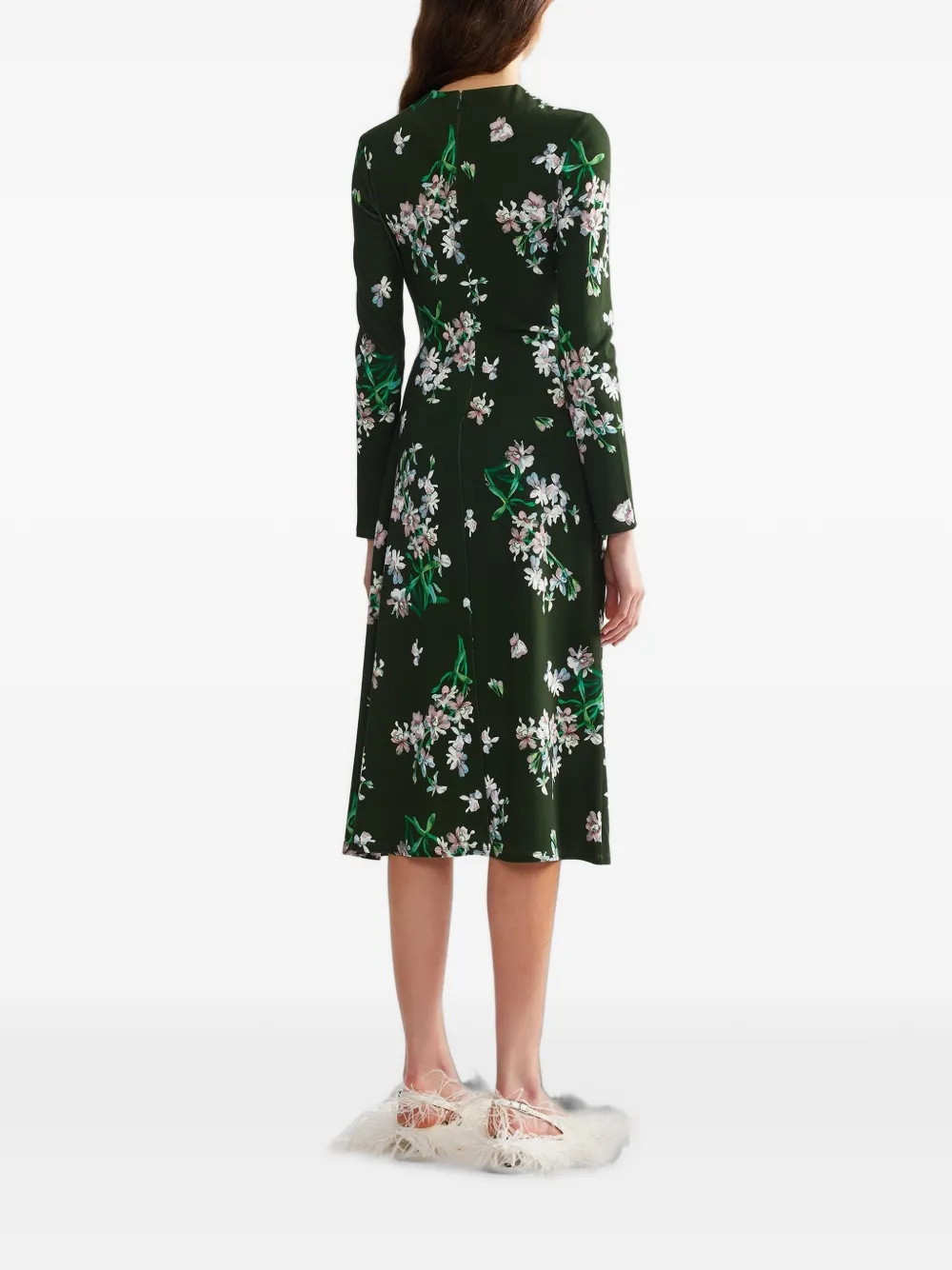 ERDEM Midi-jurk met bloemenprint Groen
