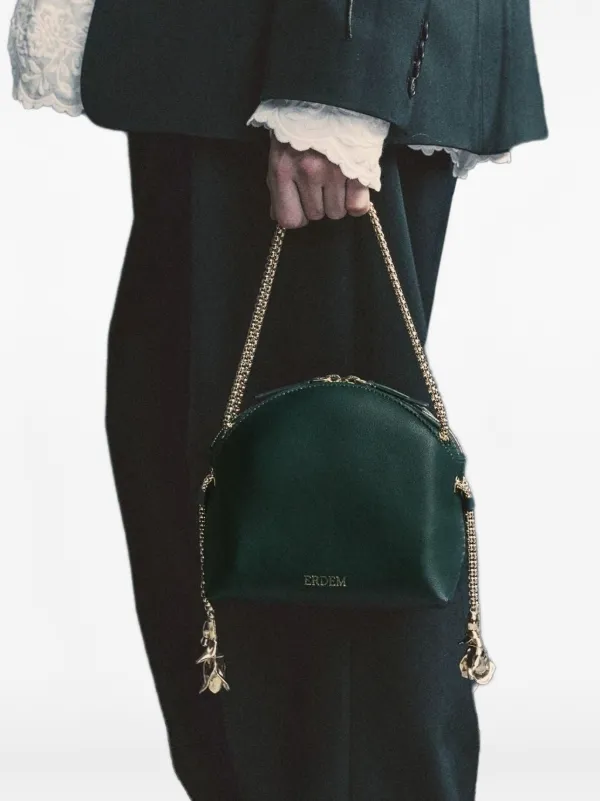 Erdem Flora Evening Leather Tote Bag in Green