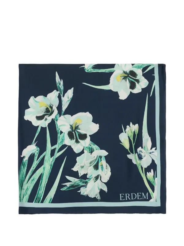 Erdem Floral-print Silk Scarf in Blue