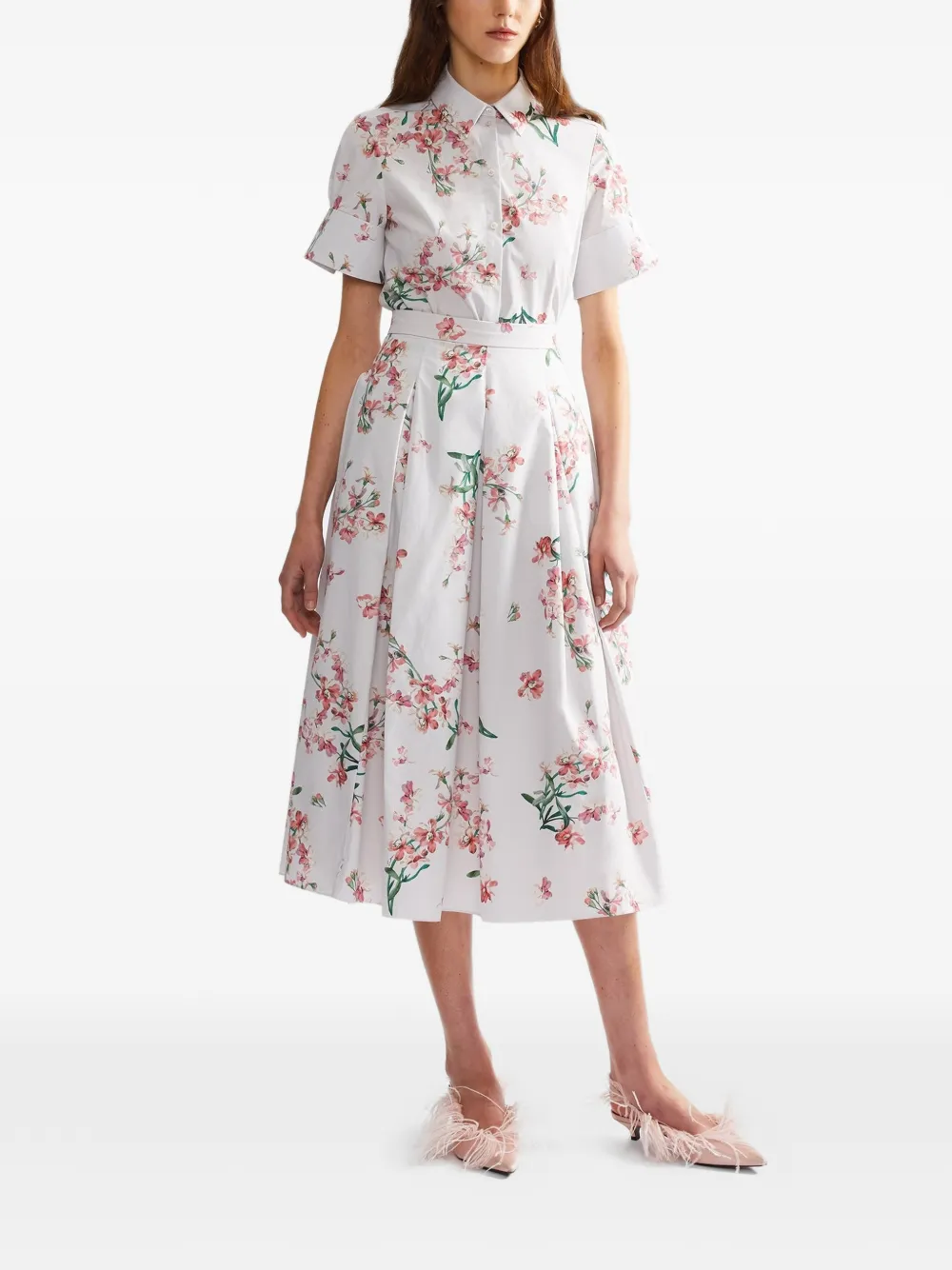 ERDEM Katoenen midi-rok met bloemenprint Wit