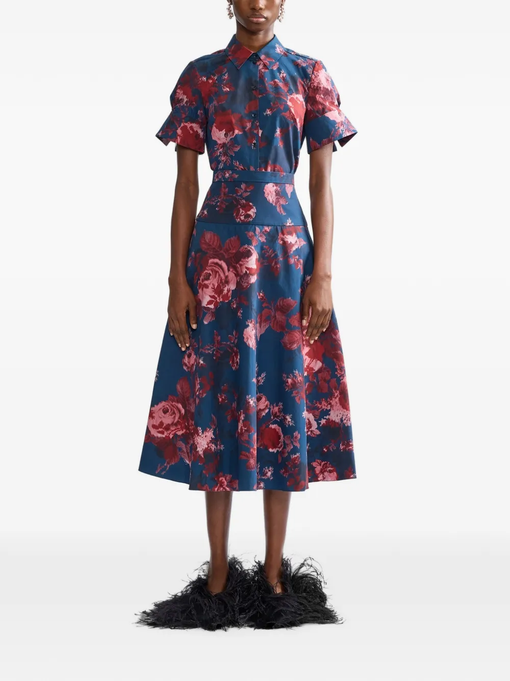 ERDEM Blouse van katoenen popeline met bloemen-print Blauw