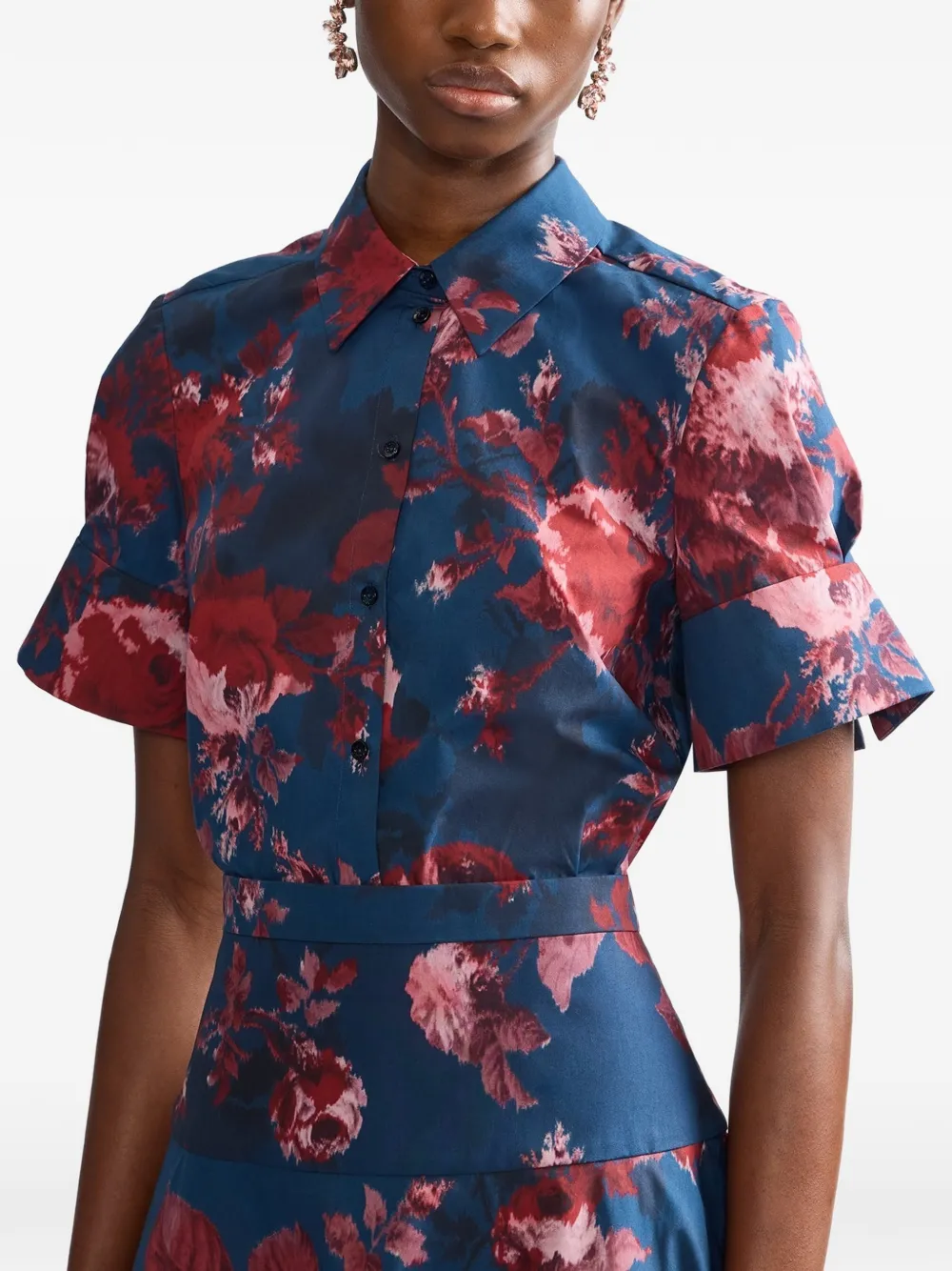 ERDEM Blouse van katoenen popeline met bloemen-print Blauw