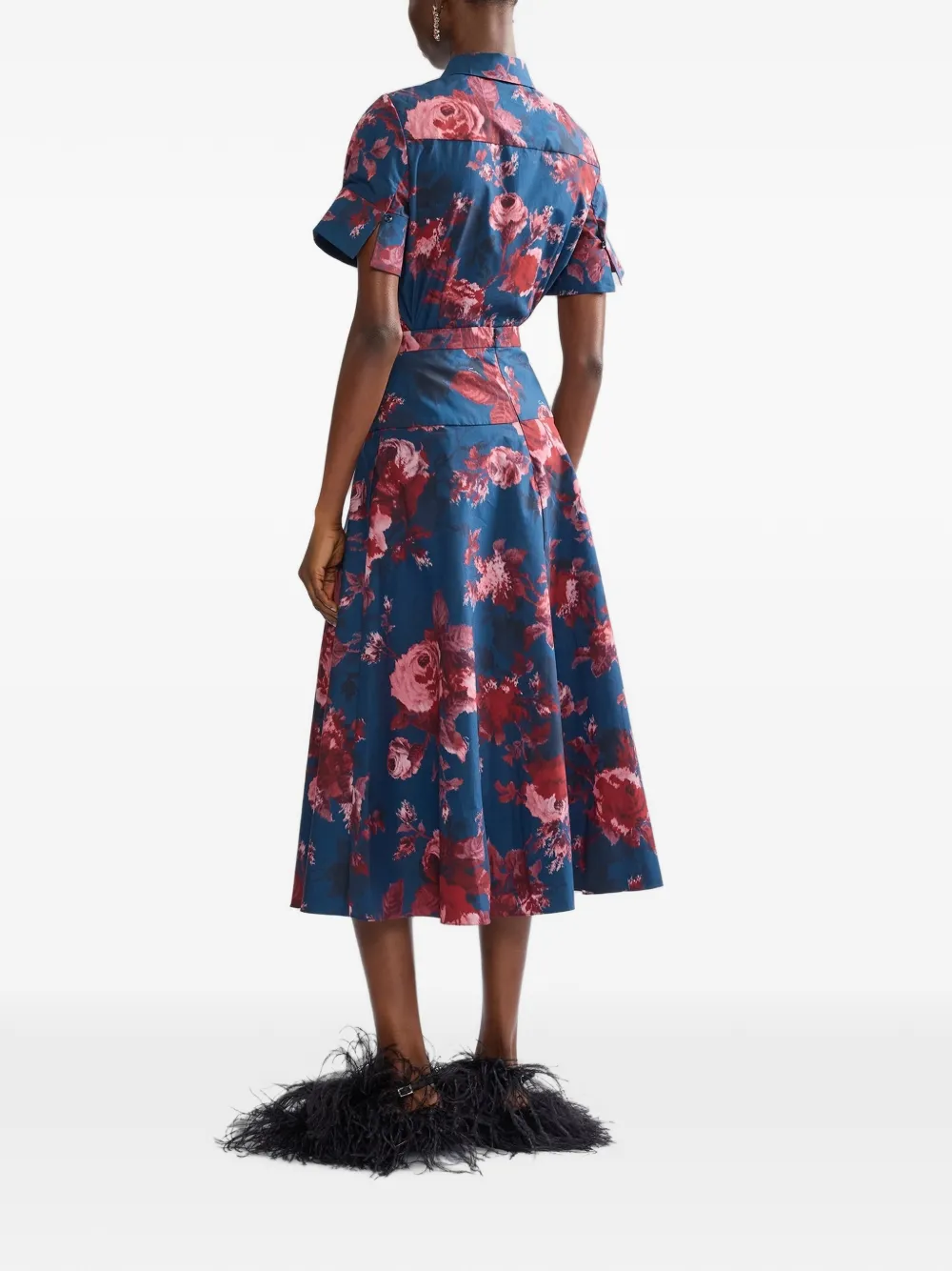 ERDEM Blouse van katoenen popeline met bloemen-print Blauw