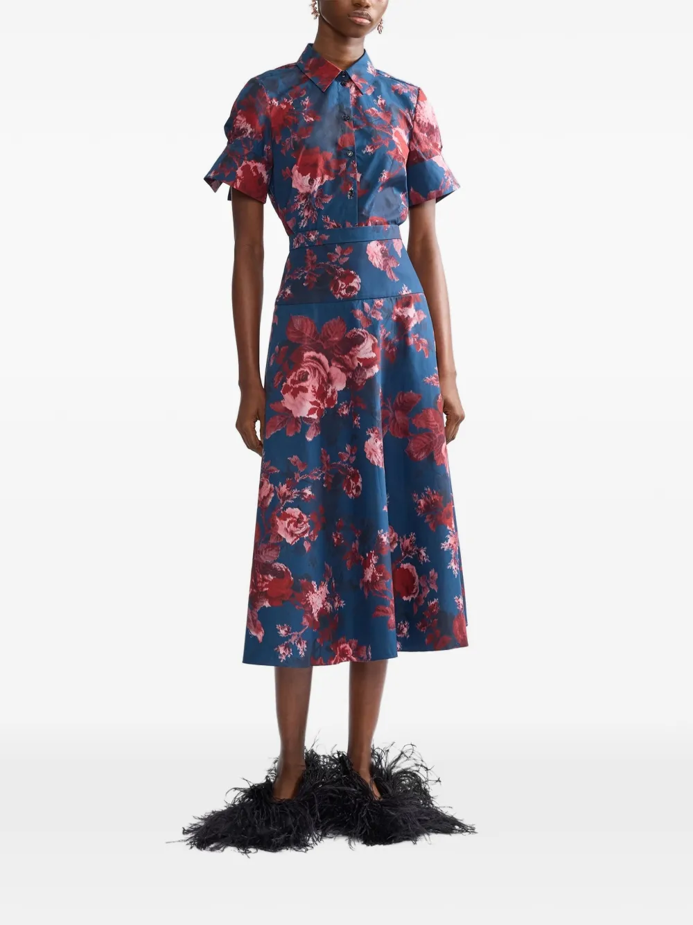 ERDEM Blouse van katoenen popeline met bloemen-print Blauw