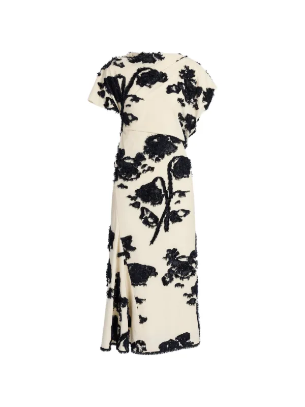 Erdem Fil Coupé Poplin Dress in Neutrals