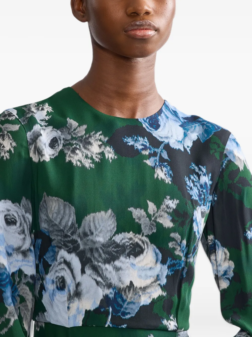 ERDEM floral-print long-sleeve midi dress Groen