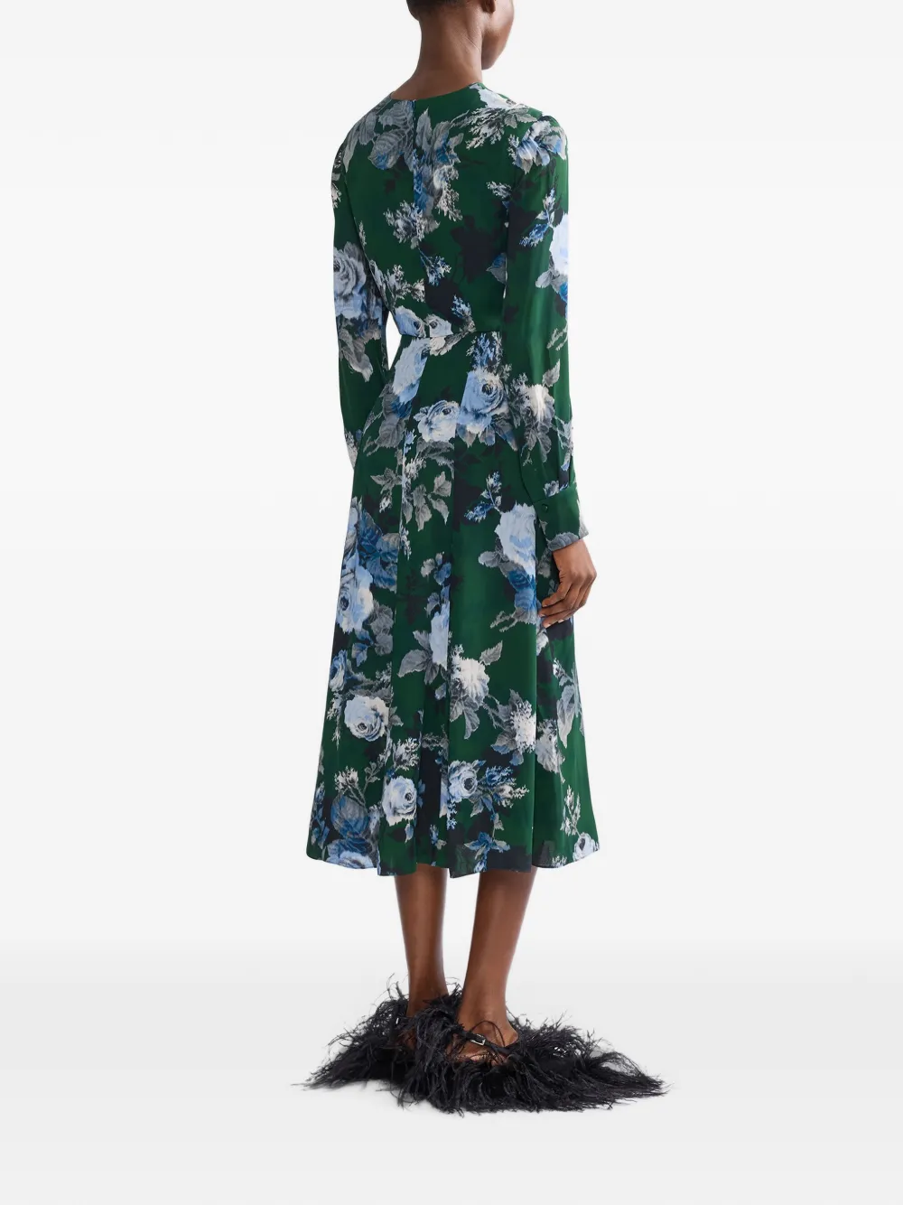 ERDEM floral-print long-sleeve midi dress Groen