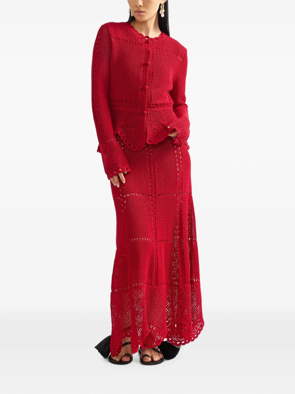 ERDEM Gehaakt peplum vest Rood