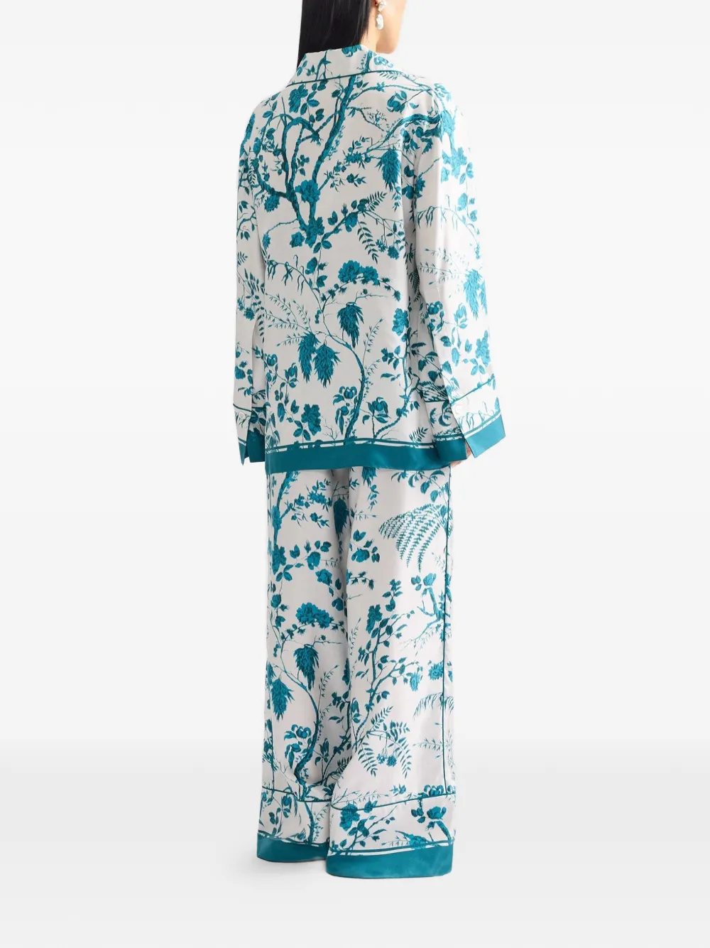 ERDEM botanical-print silk trousers Blauw