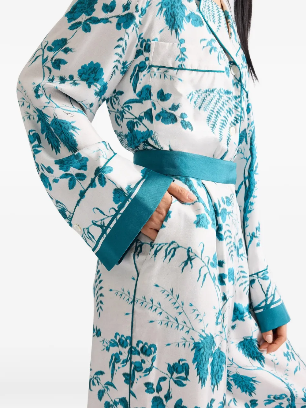 ERDEM botanical-print silk trousers Blauw