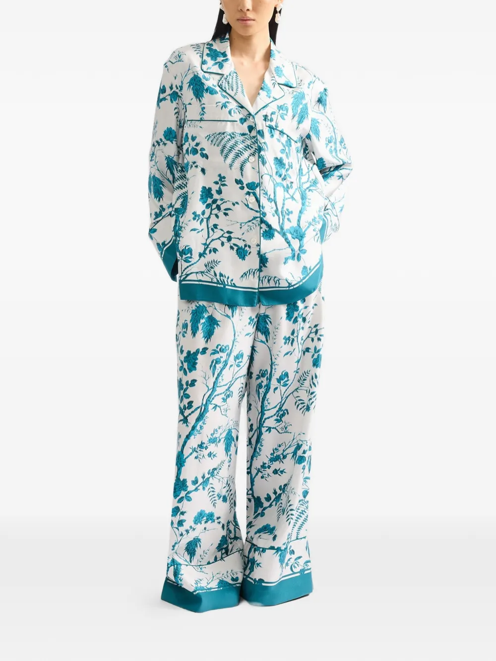 ERDEM botanical-print silk trousers Blauw