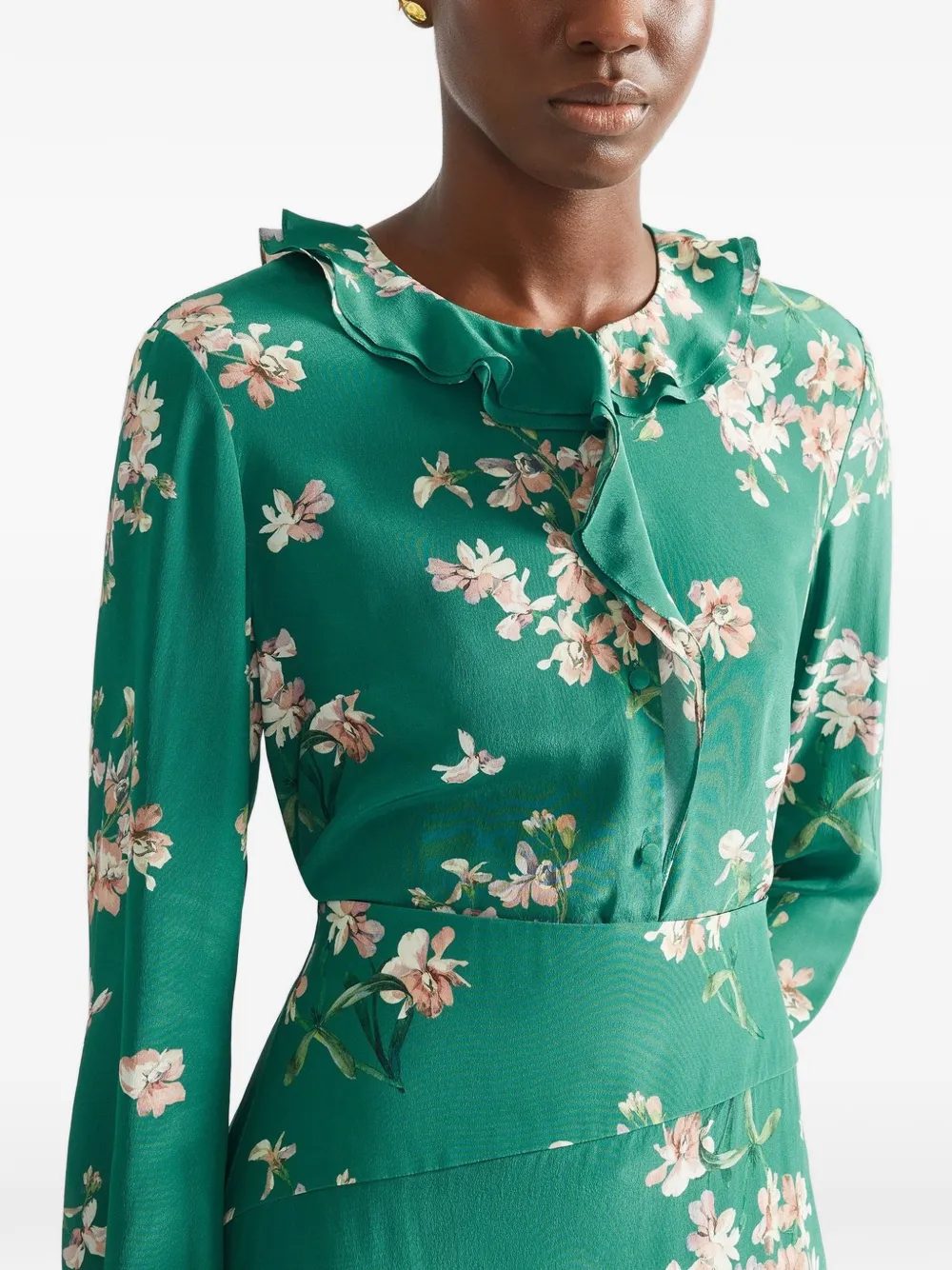 ERDEM Blouse met bloemenprint en ruches Groen