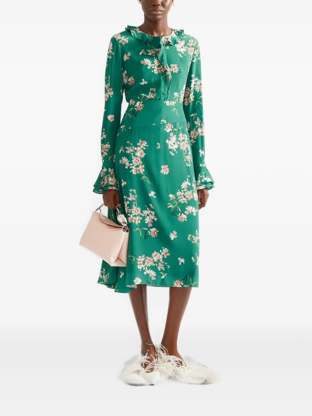 ERDEM Blouse met bloemenprint en ruches Groen