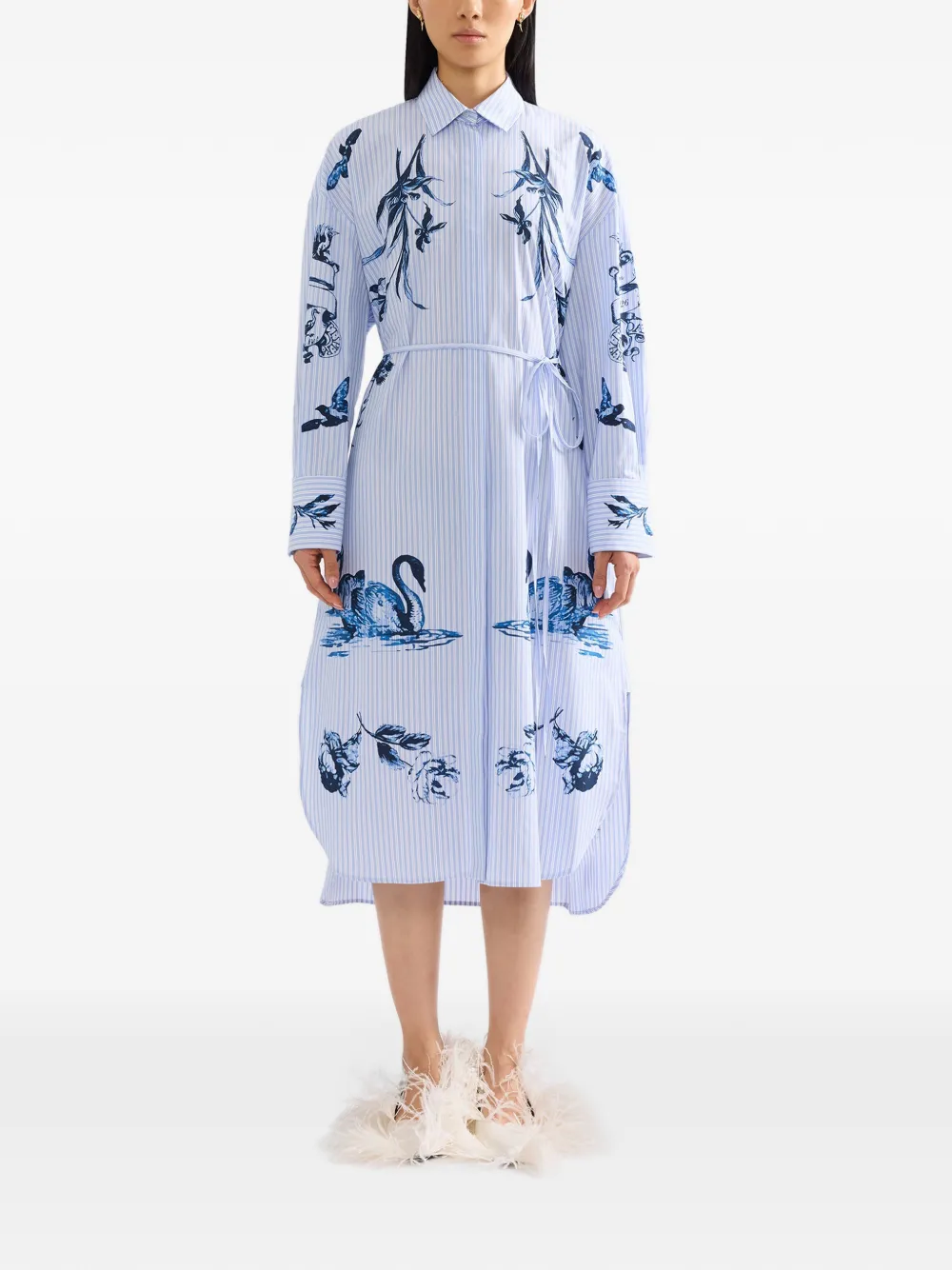 ERDEM striped midi shirt dress Blauw