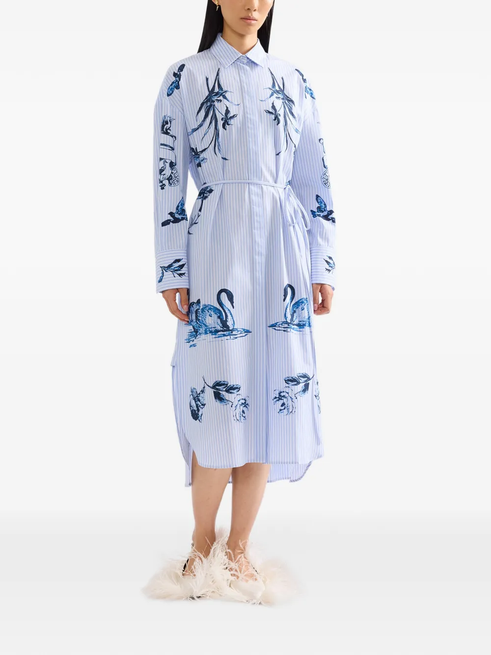 ERDEM striped midi shirt dress Blauw