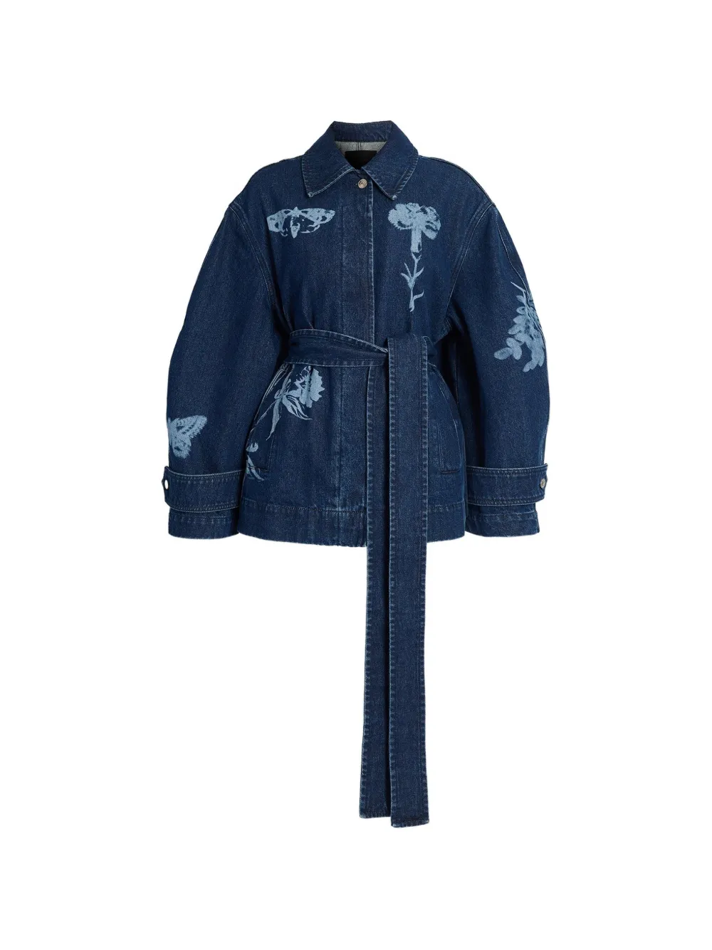 ERDEM Giacca denim con stampa a fiori e cintura - Blu