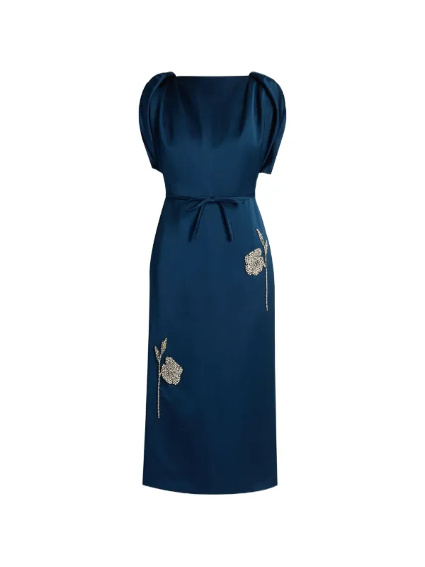 erdem dress blue Embroidered Satin Midi Party | features a playful scattering Color_Silver Lulus | Black Mock Colors:black