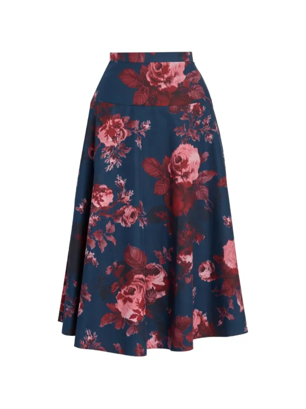 Erdem Floral-print A-line Skirt in Blue