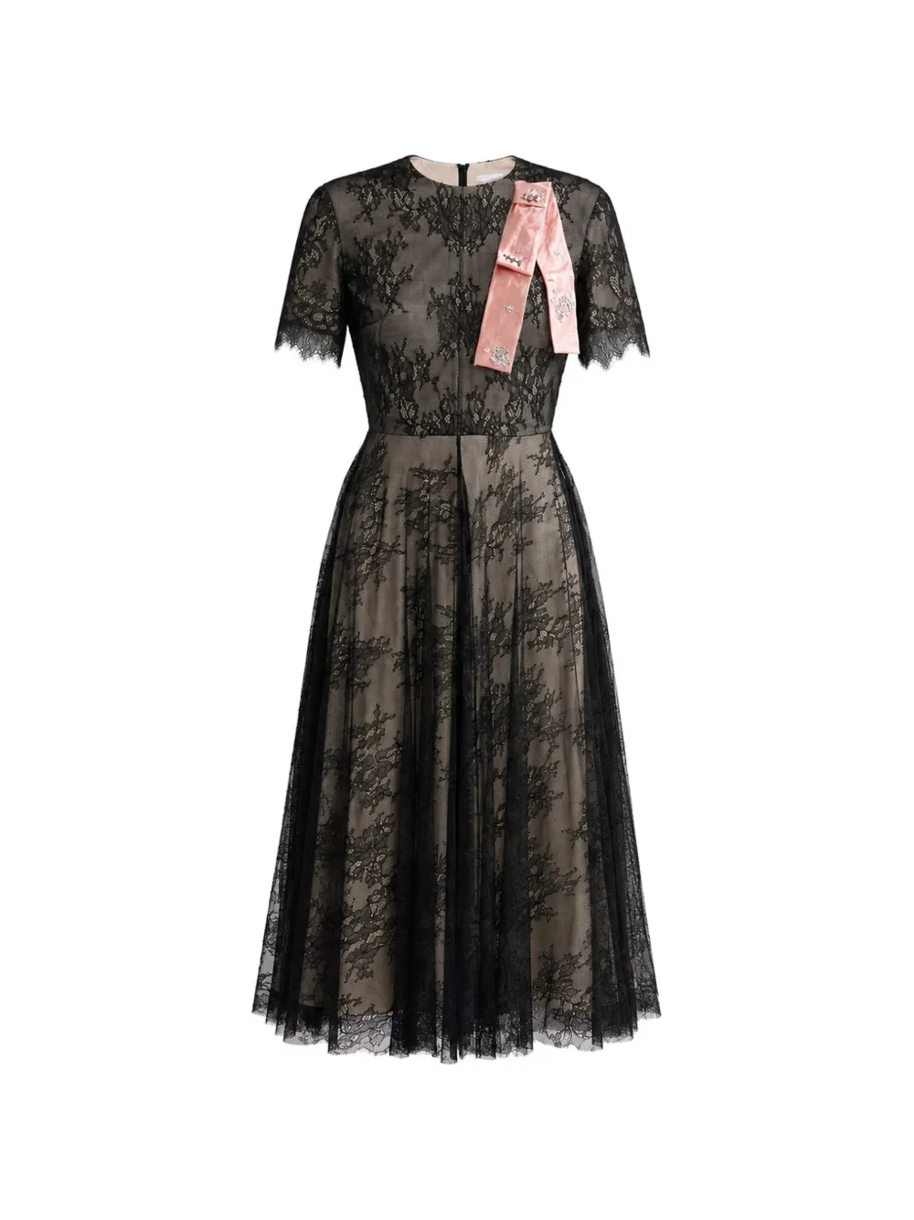 ERDEM floral-lace short-sleeve midi dress Zwart