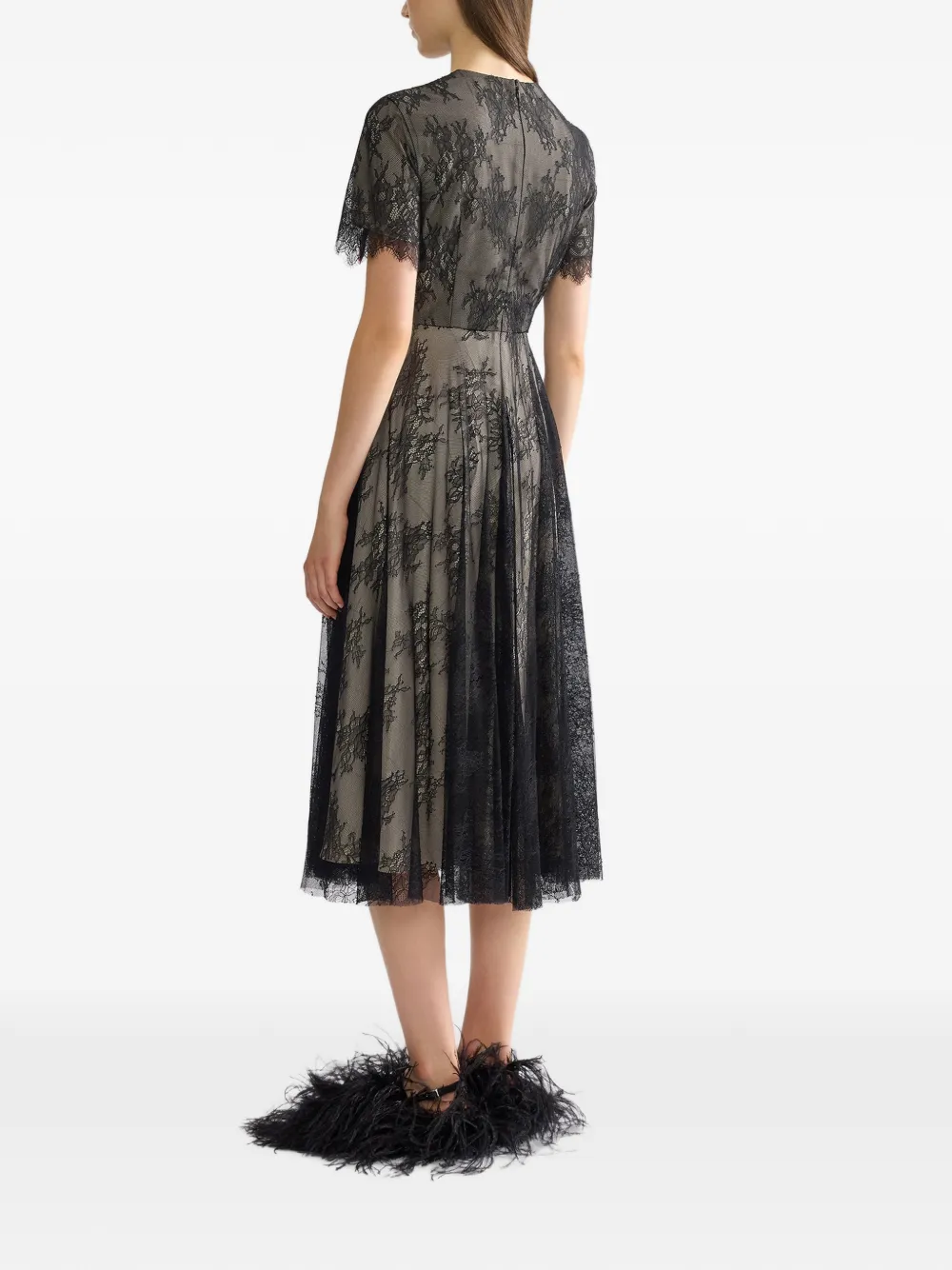 ERDEM floral-lace short-sleeve midi dress Zwart