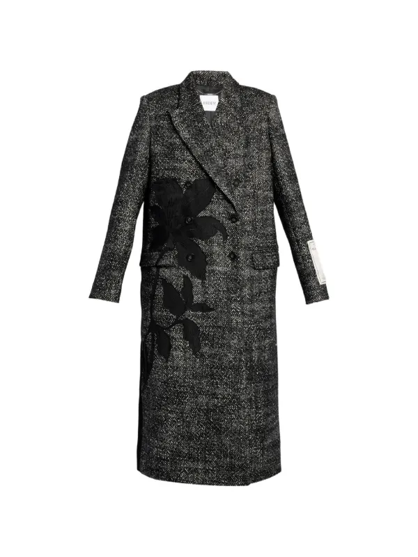 Erdem Floral-embroidered Double-breasted Coat in Grey