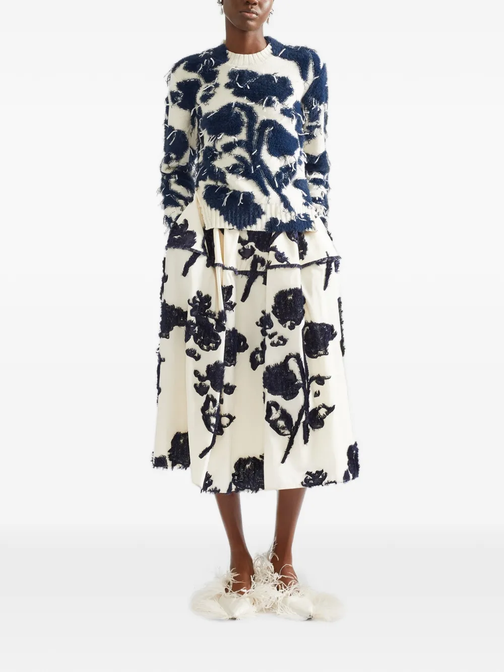 ERDEM fil coupé poplin midi skirt Beige