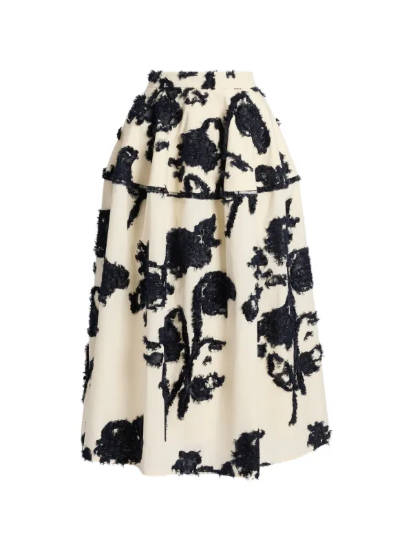 Erdem Fil Coupé Poplin Midi Skirt in Neutrals