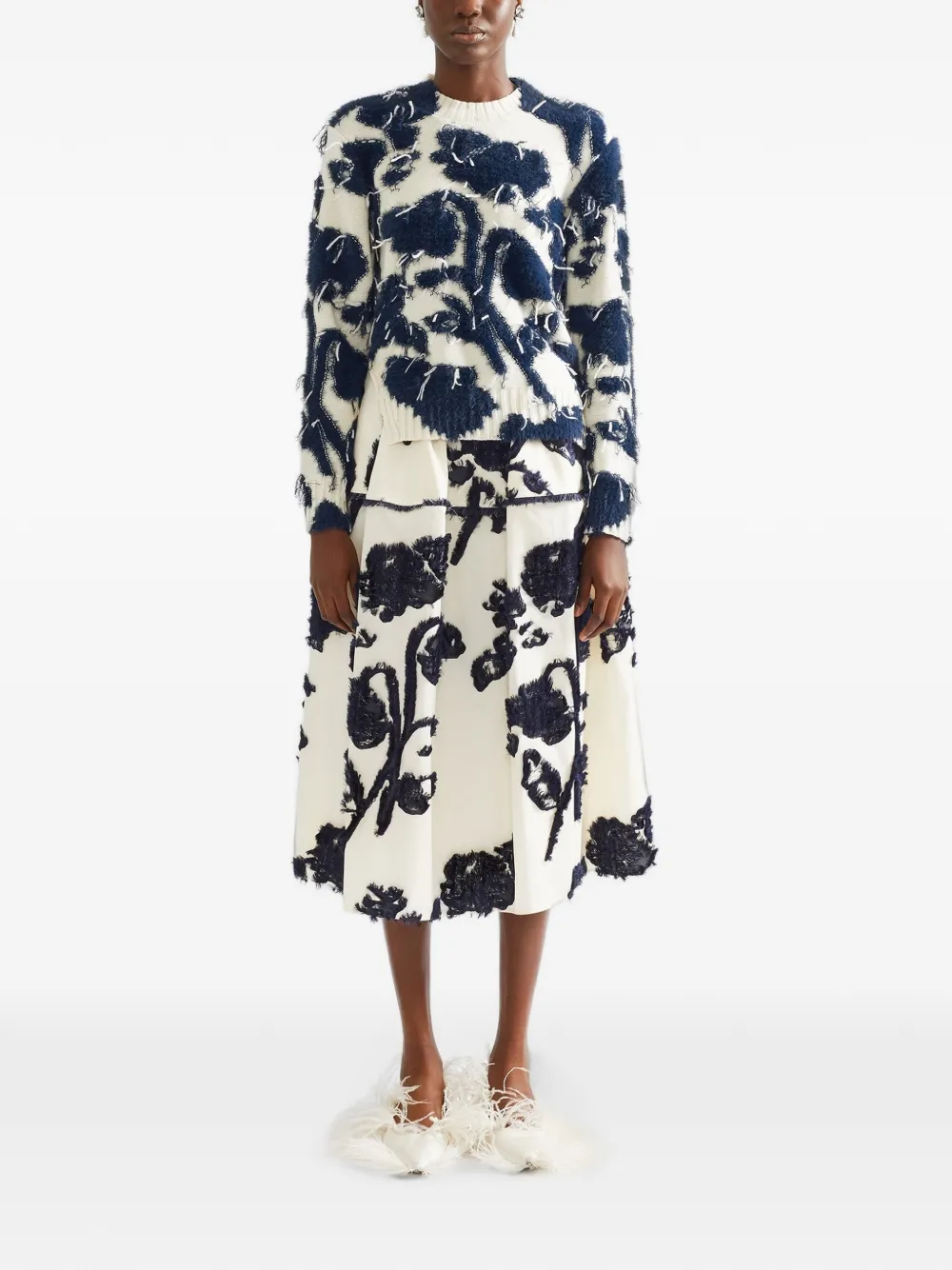ERDEM fil coupé poplin midi skirt Beige